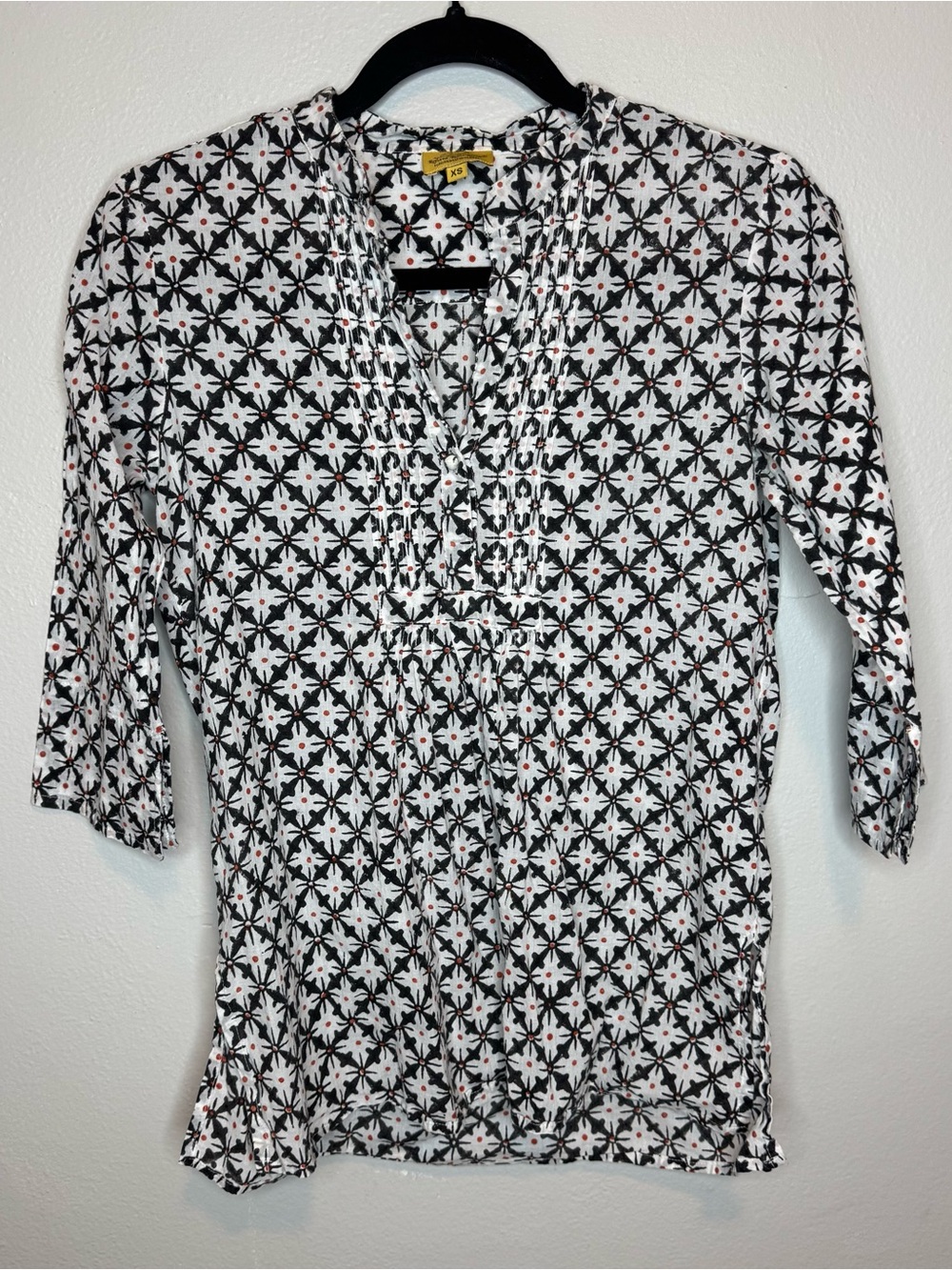 Roberta Roller Rabbit Geometric Block Print Cotton Pintuck Tunic Top